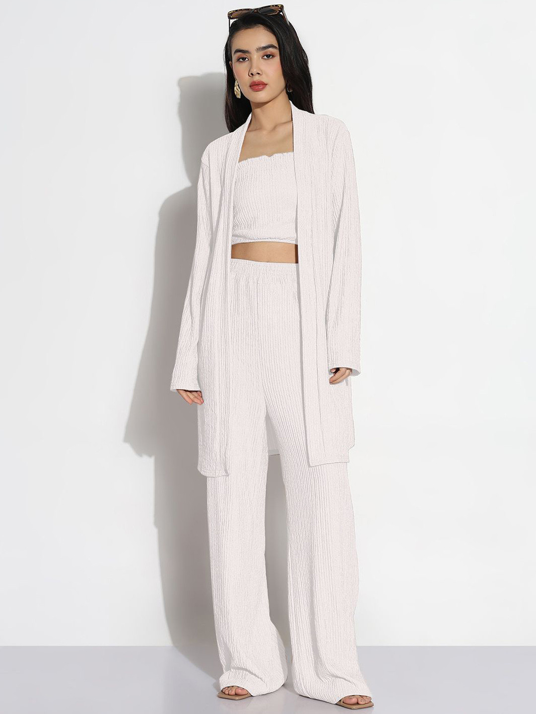 SHOWOFF Strapless Cropped-Top With Trouser With Shrug Co-Ords