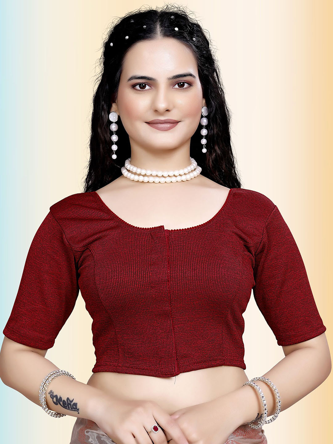 TANISHM FEB TEX Round Neck Cotton Saree Blouse