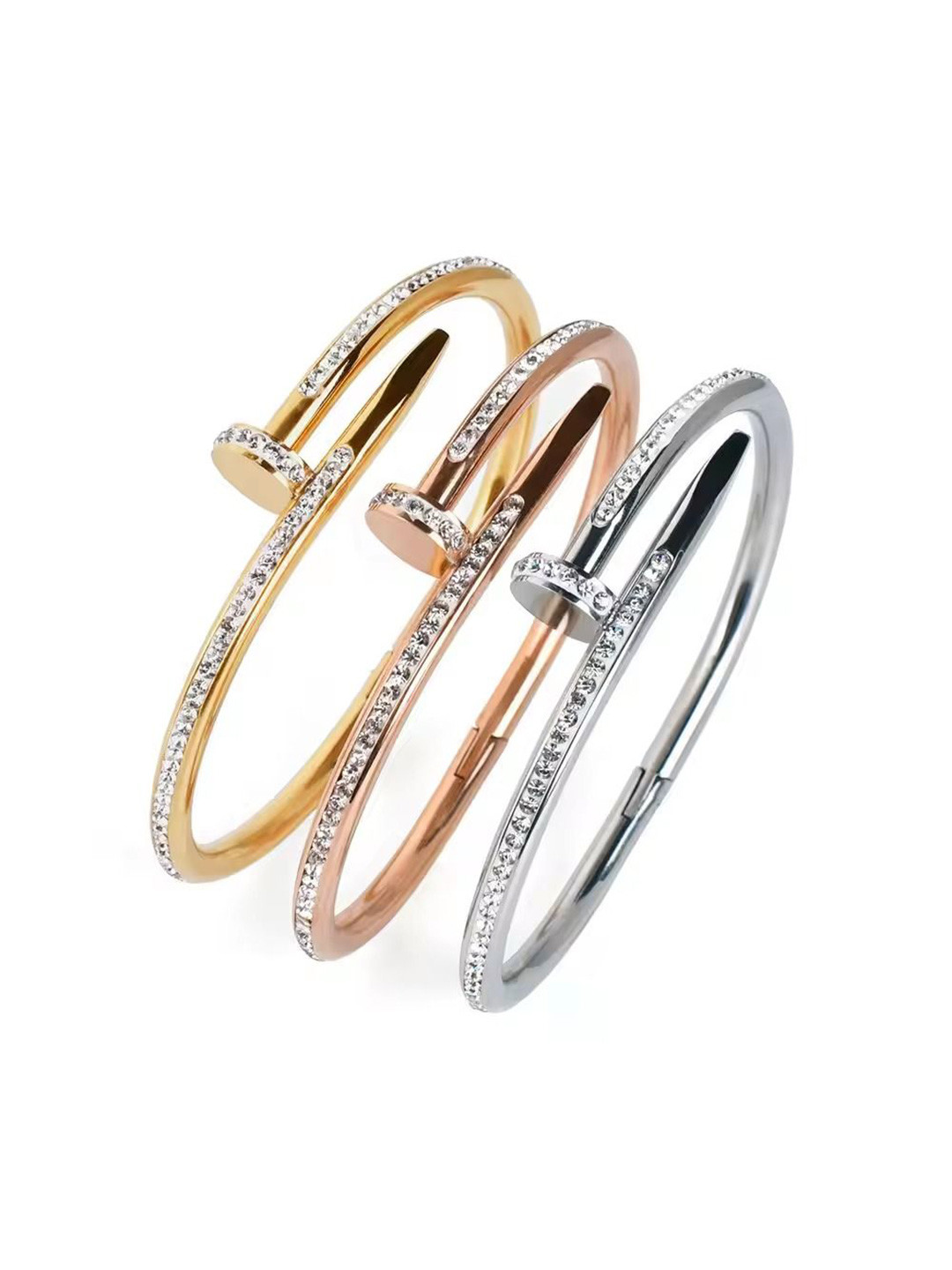 DressBerry Set Of 3 Rose Gold-Plated AD Studded Anti Tarnish Bangle-Style Bracelets