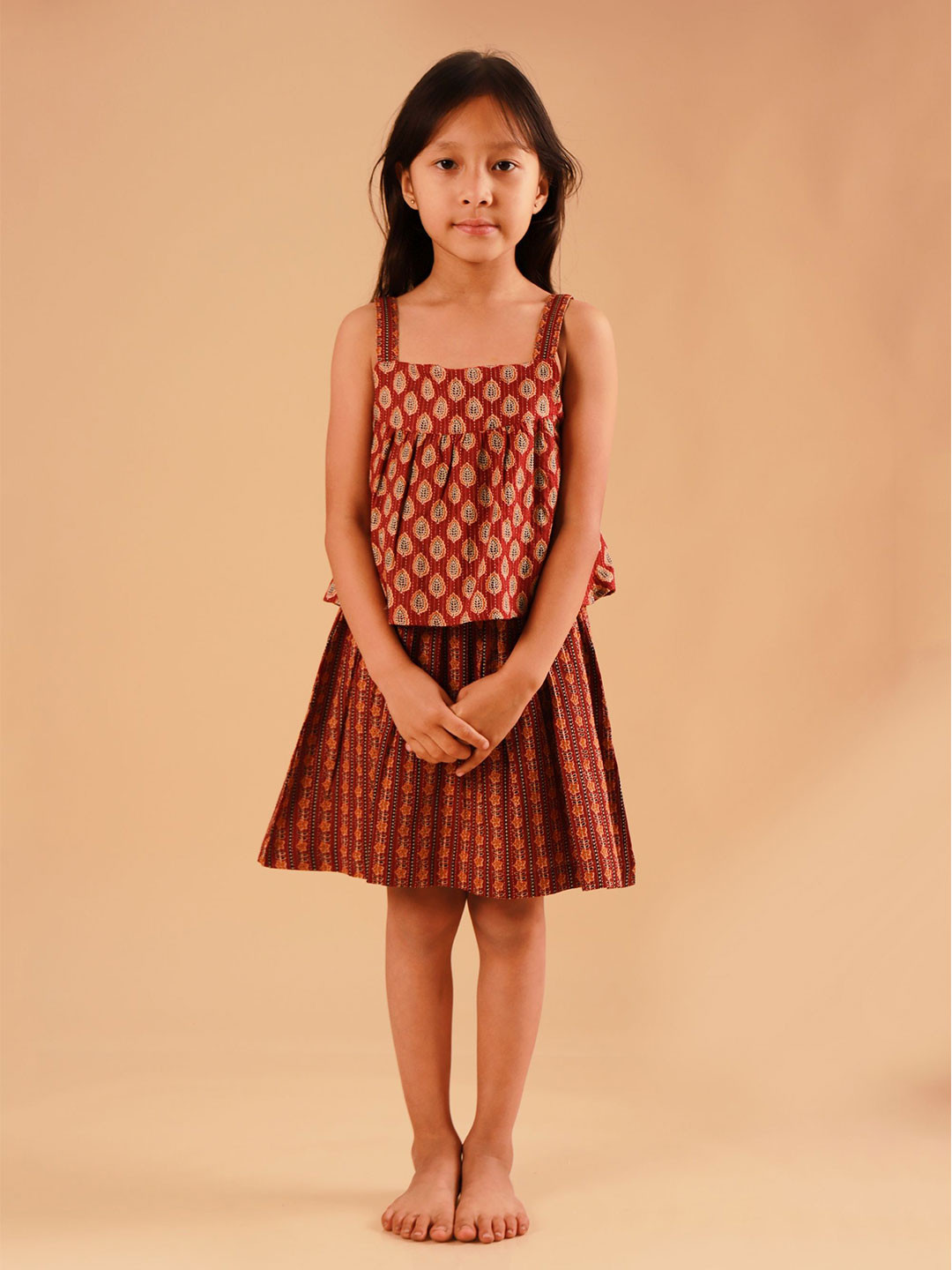 Sangria Girl Ethnic Motifs Printed Shoulder Straps Pure Cotton Ethnic Dress