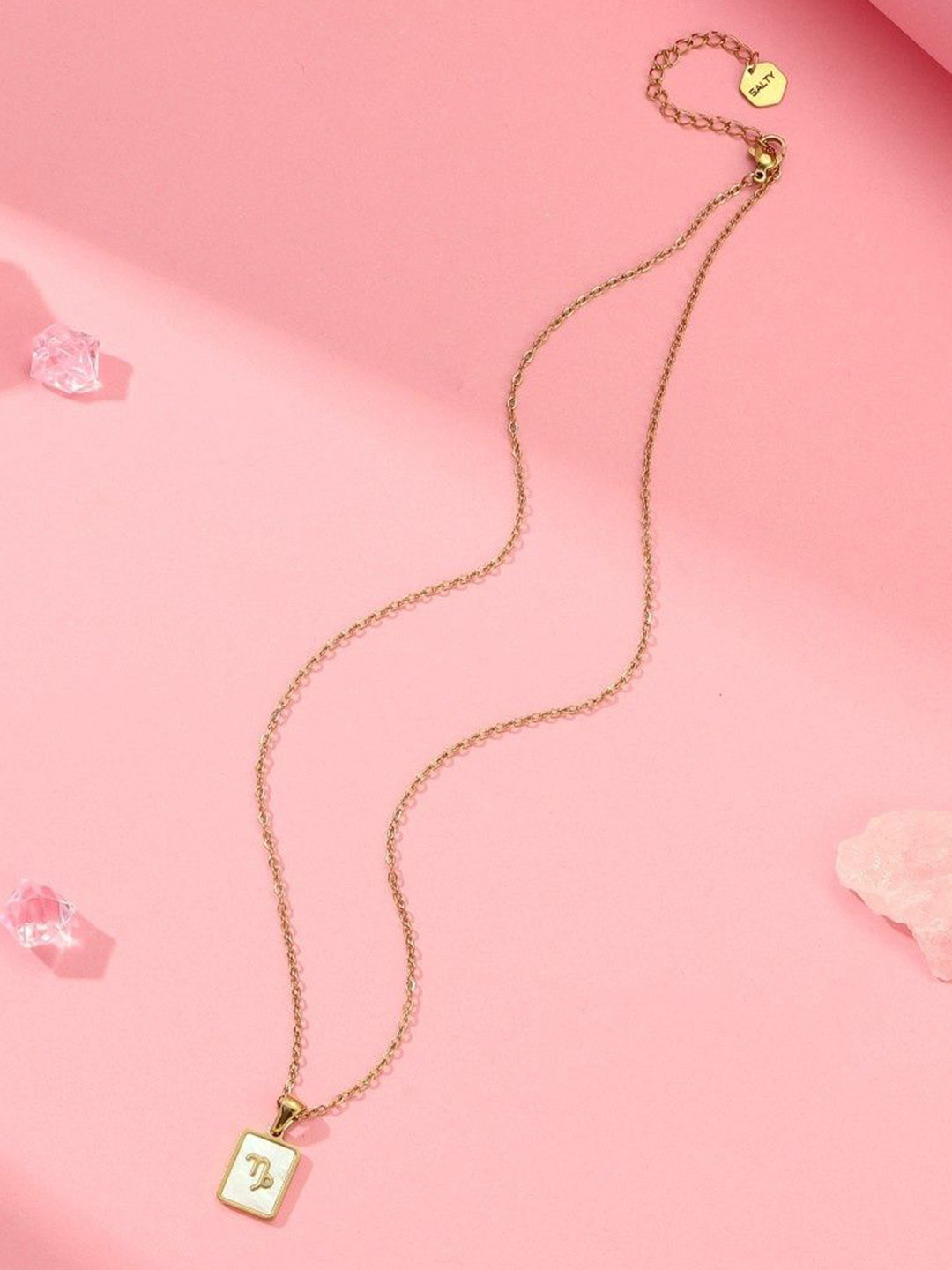 SALTY Gold & White Sign of the Stars Zodiac Capricorn Pendant With Chain