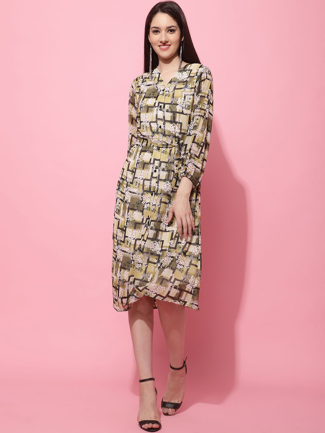 JAKANARY Women's Printed Shirt Type Dress