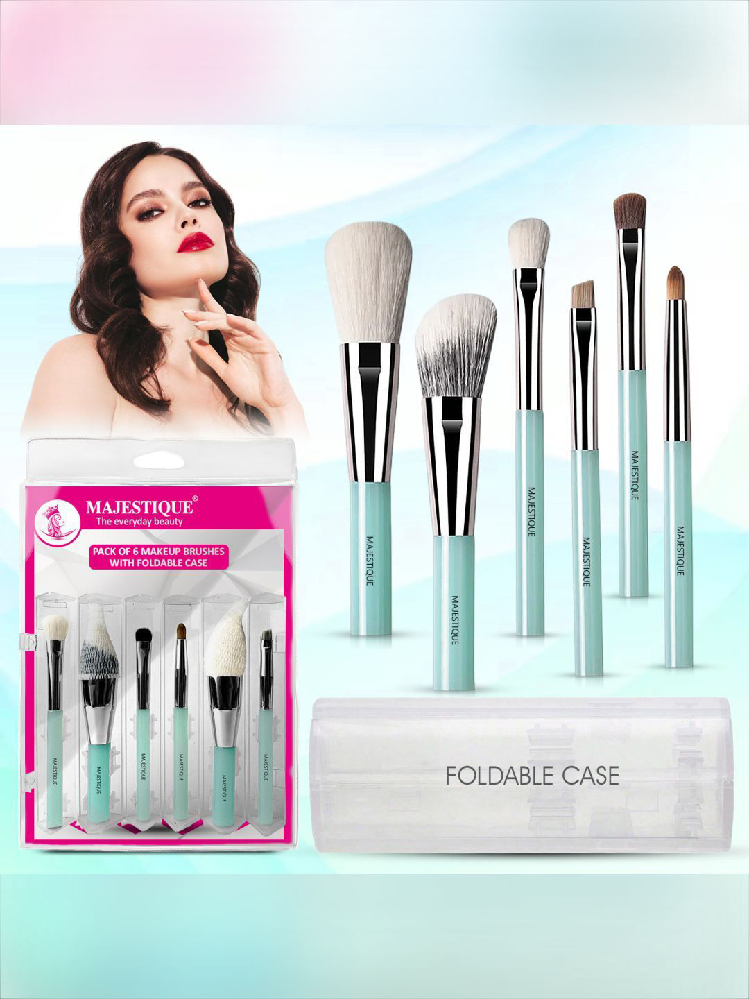 MAJESTIQUE Set Of 6 Soft Synthetic Bristles Makeup Brush Set With Foldable Case
