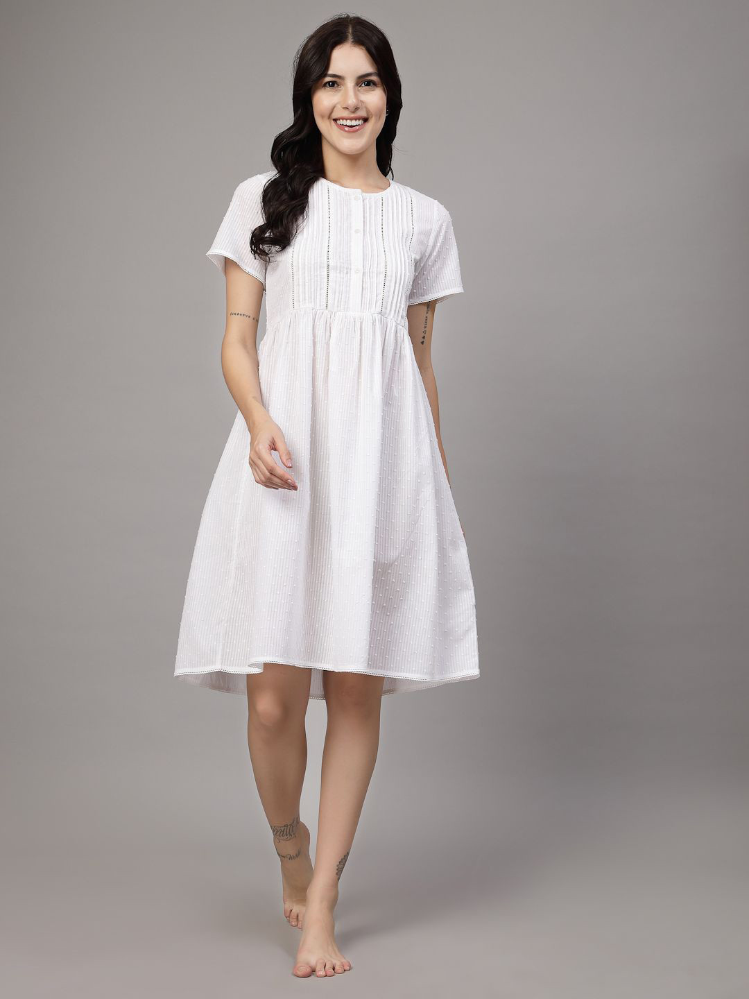 JEFF COOPER Solid Pure Cotton Pattern Nightdress