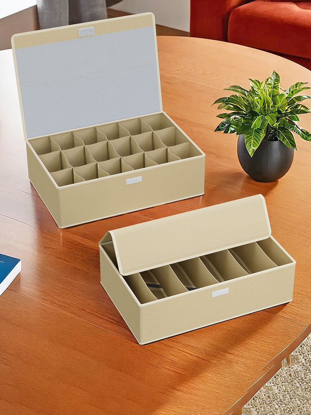 Aura Beige 2 Pcs Foldable Multicompartment Socks Organisers for Wardrobe Cloth Organisers