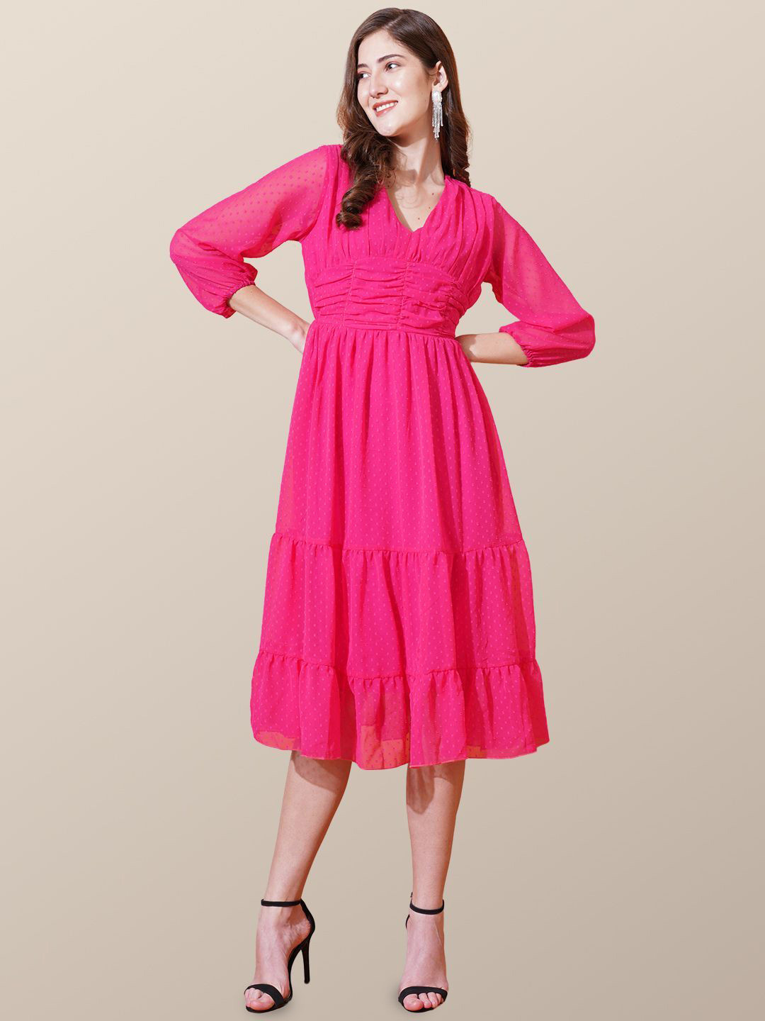 Chemistry Print Puff Sleeve Georgette Empire Midi Dress