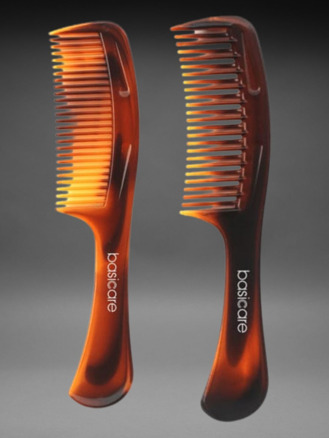 basicare Set Of 2 Wide Teeth & Wet Care Detangling Detailing Hair Combs - Brown