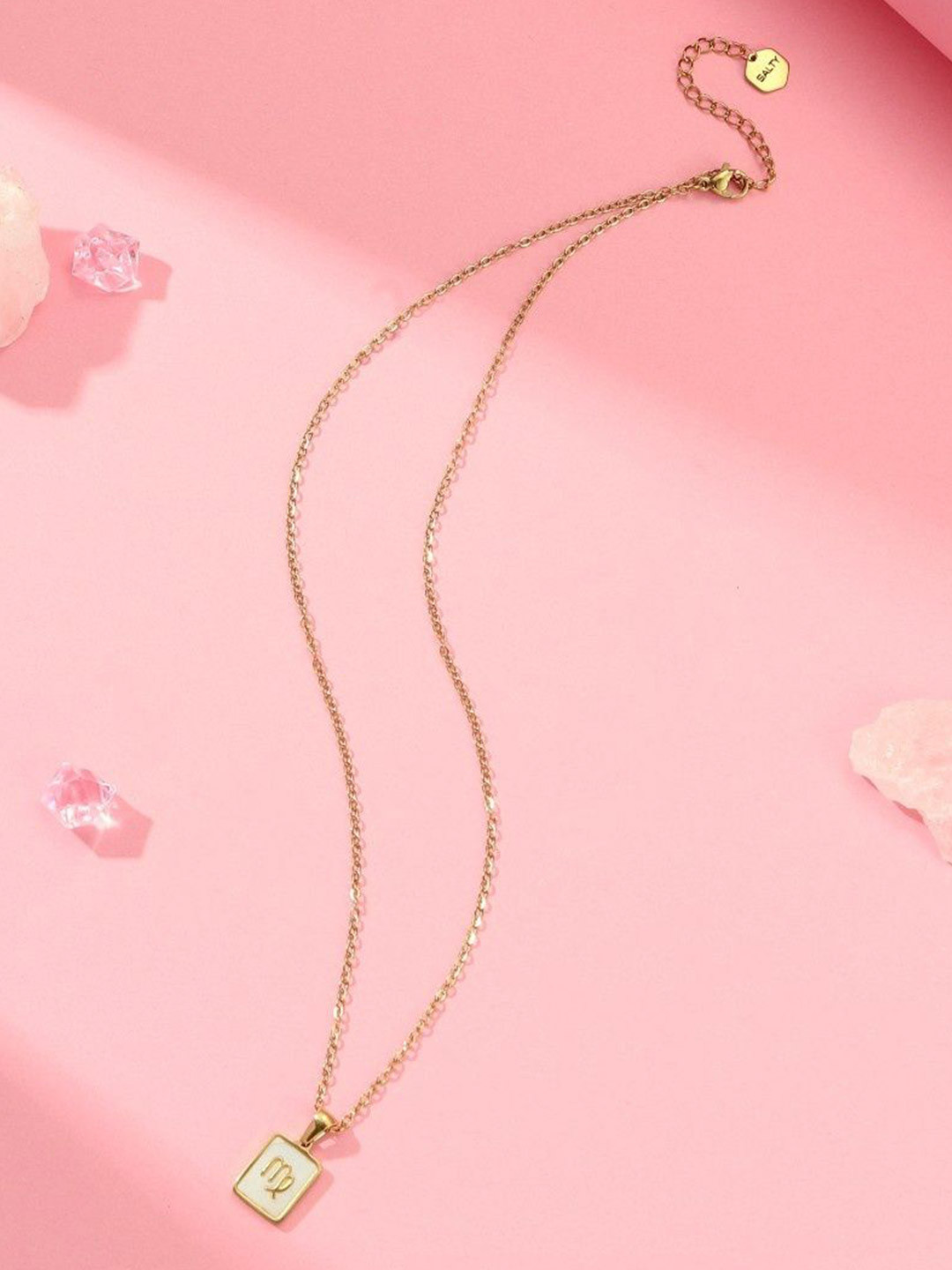 SALTY Gold & White Sign of the Stars Zodiac Virgo Pendant With Chain