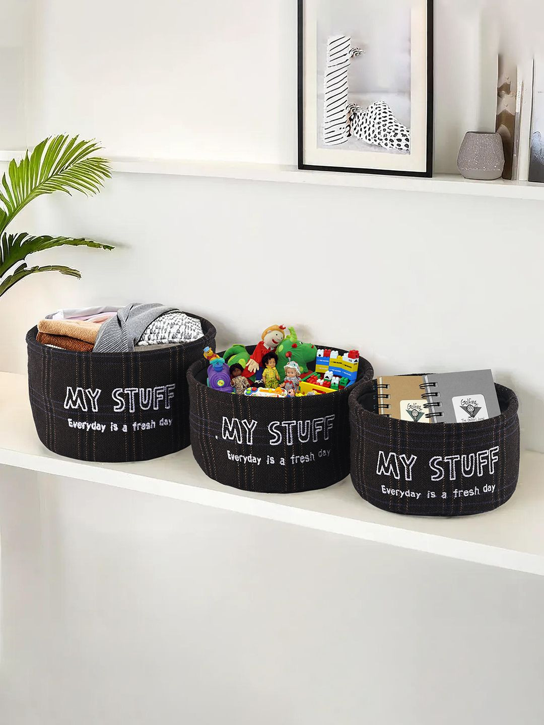 Aura Black Set of 3 Foldable Cosmetic & Skincare Dressing Table Organisers Storage Basket