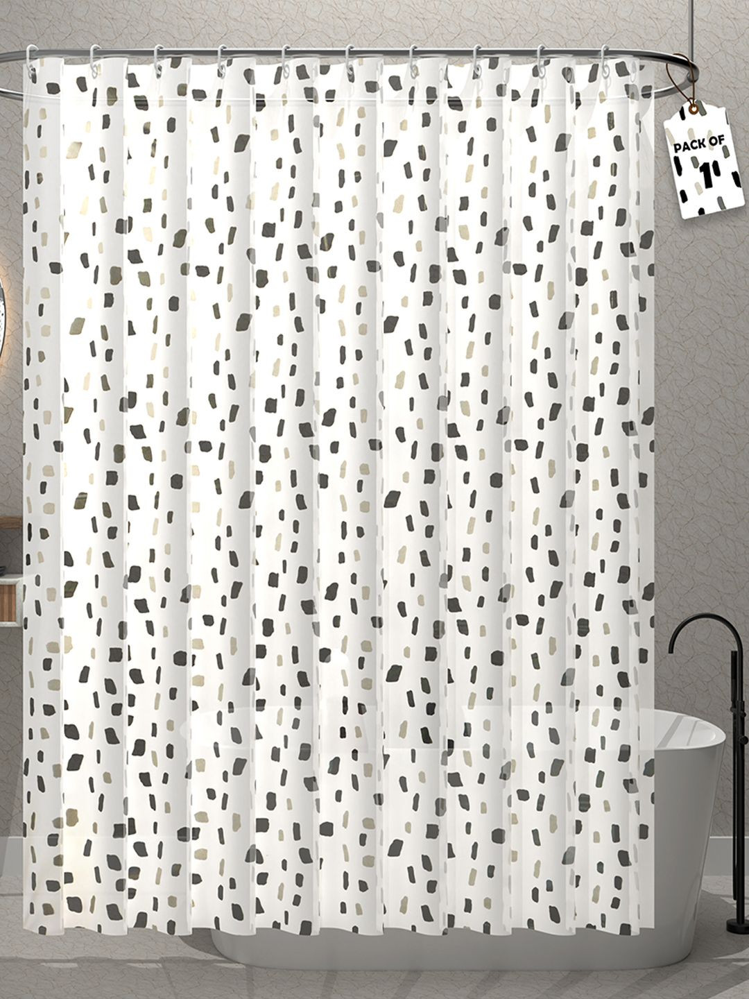 Aura Aura White & Green Leaf Printed Waterproof Shower Curtains With 12 Rings
