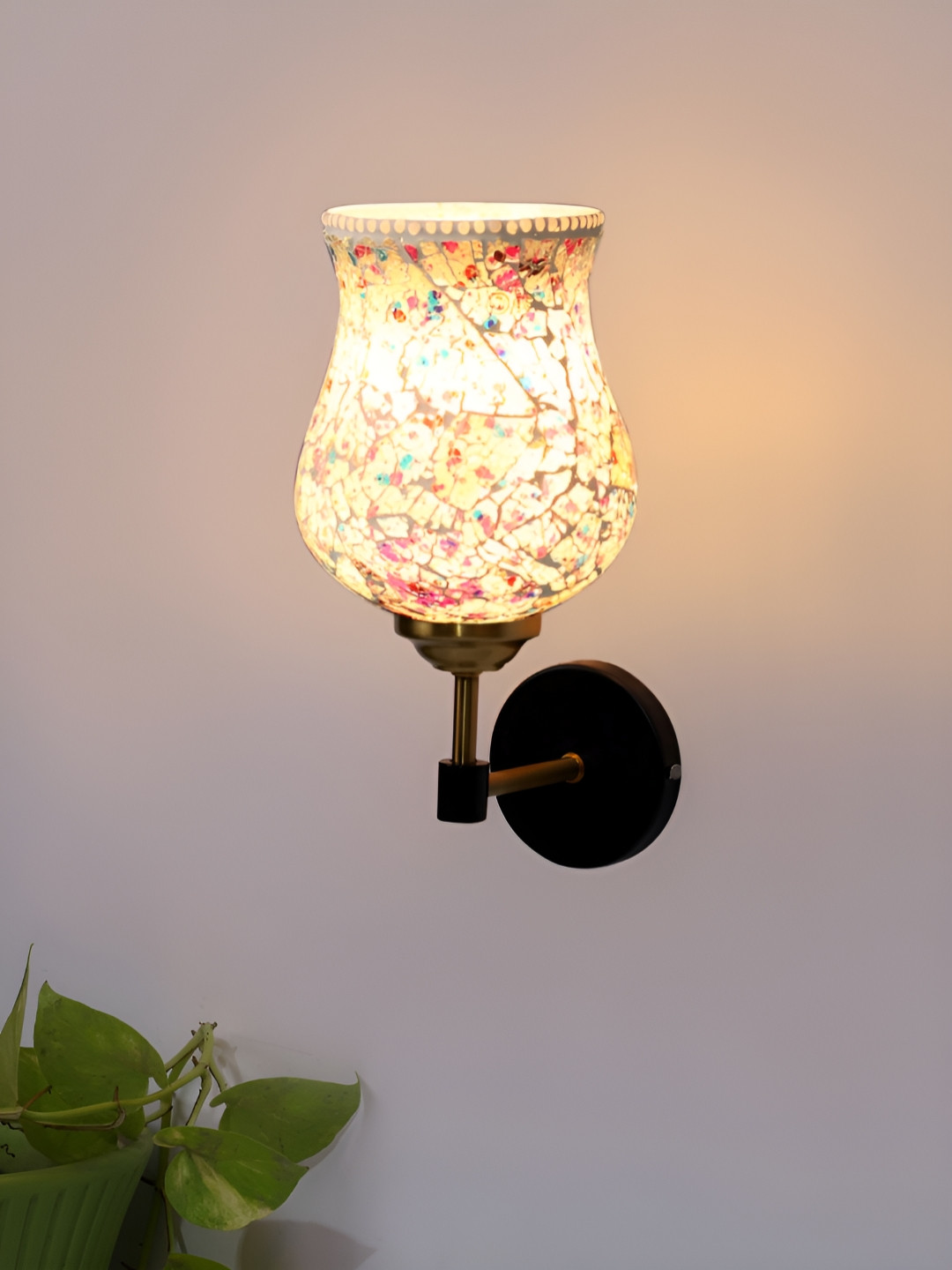 Devansh Green & Blue Printed Metal Traditional Abstract Shaped Shaped Wall Lamp