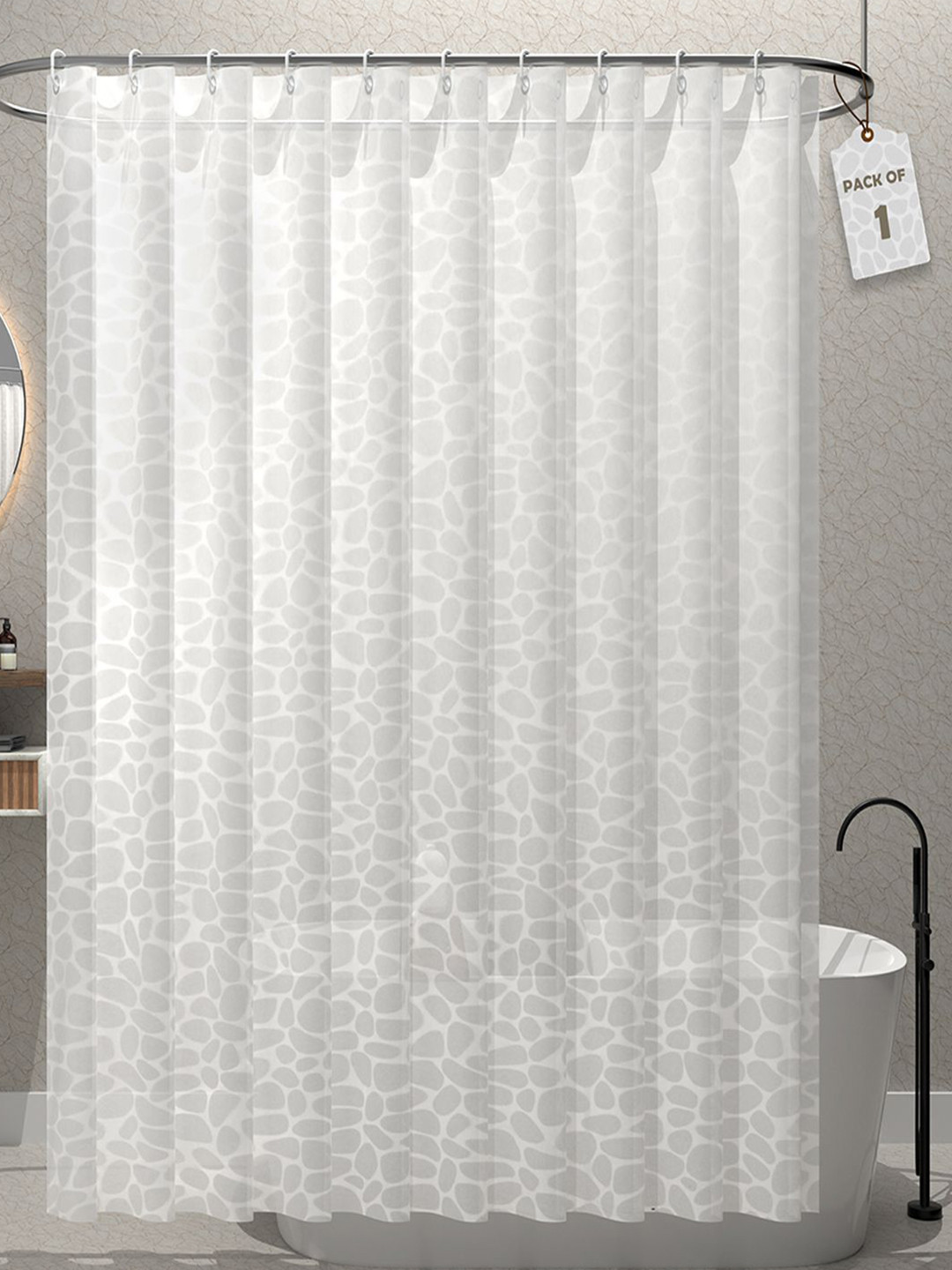 Aura Aura Grey & White Printed Waterproof Shower Curtains With 12 Rings