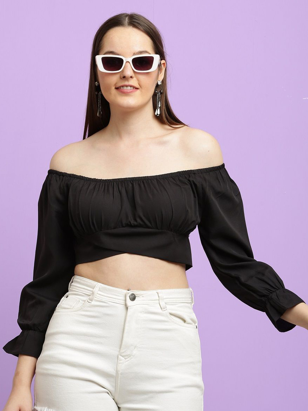 CLOTHINK INDIA Sweetheart Neck Crepe Crop Top