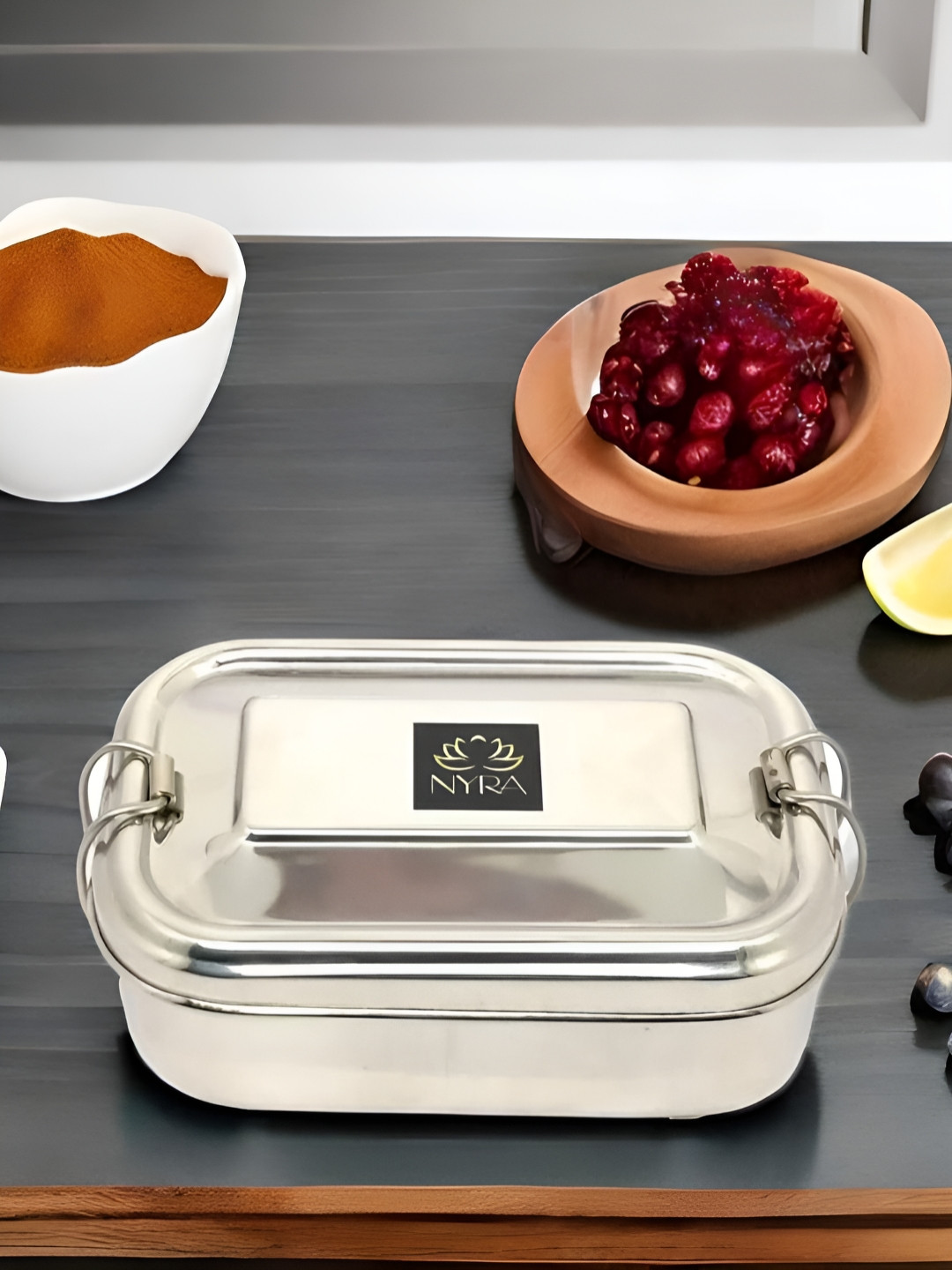 Nyra Kitchenware Large Stainless Steel Dishwasher Safe Lunch Box With Spoon and Fork