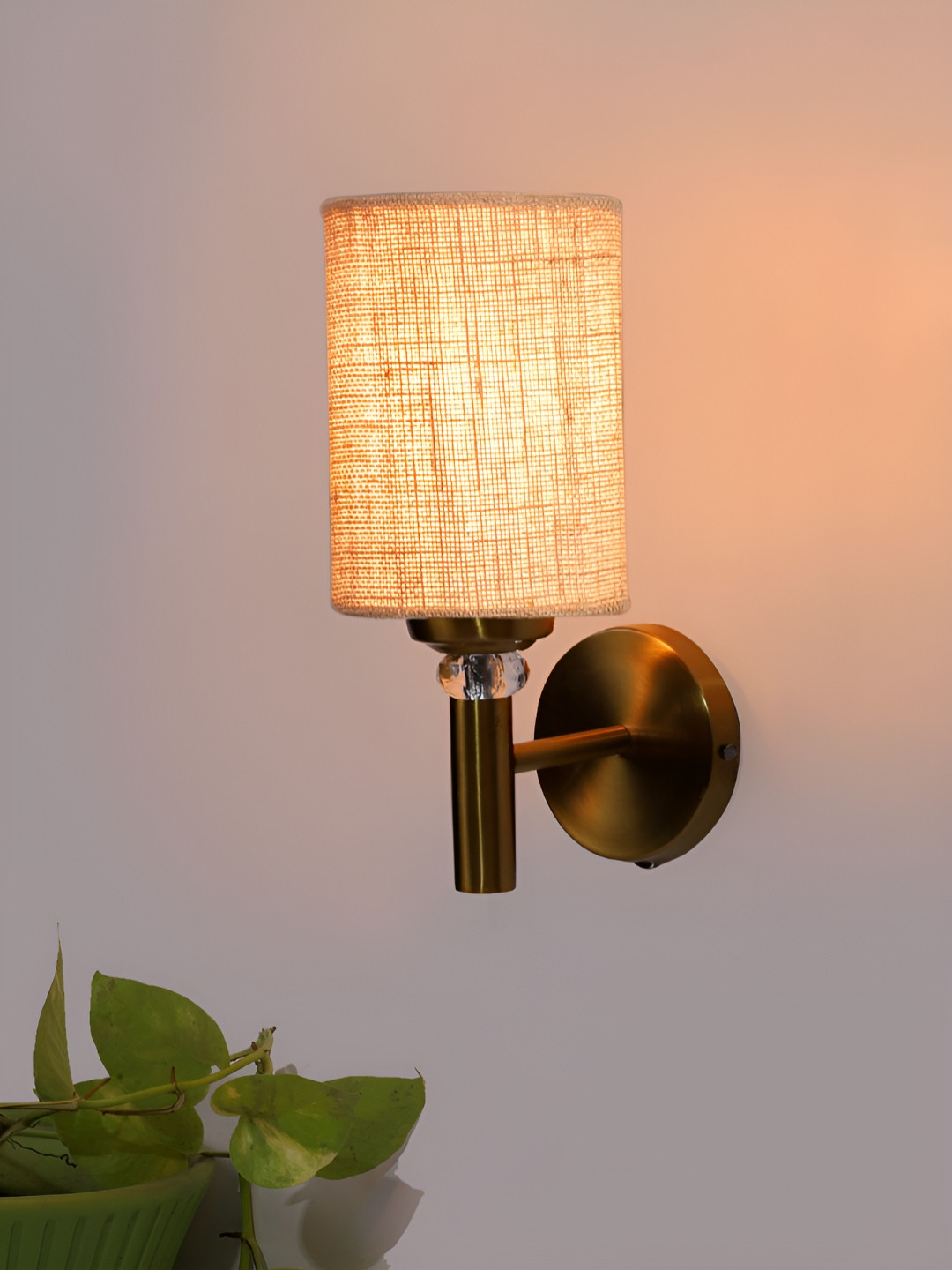 Devansh Beige & Yellow Textured Cylinder Shaped Wall Lamp