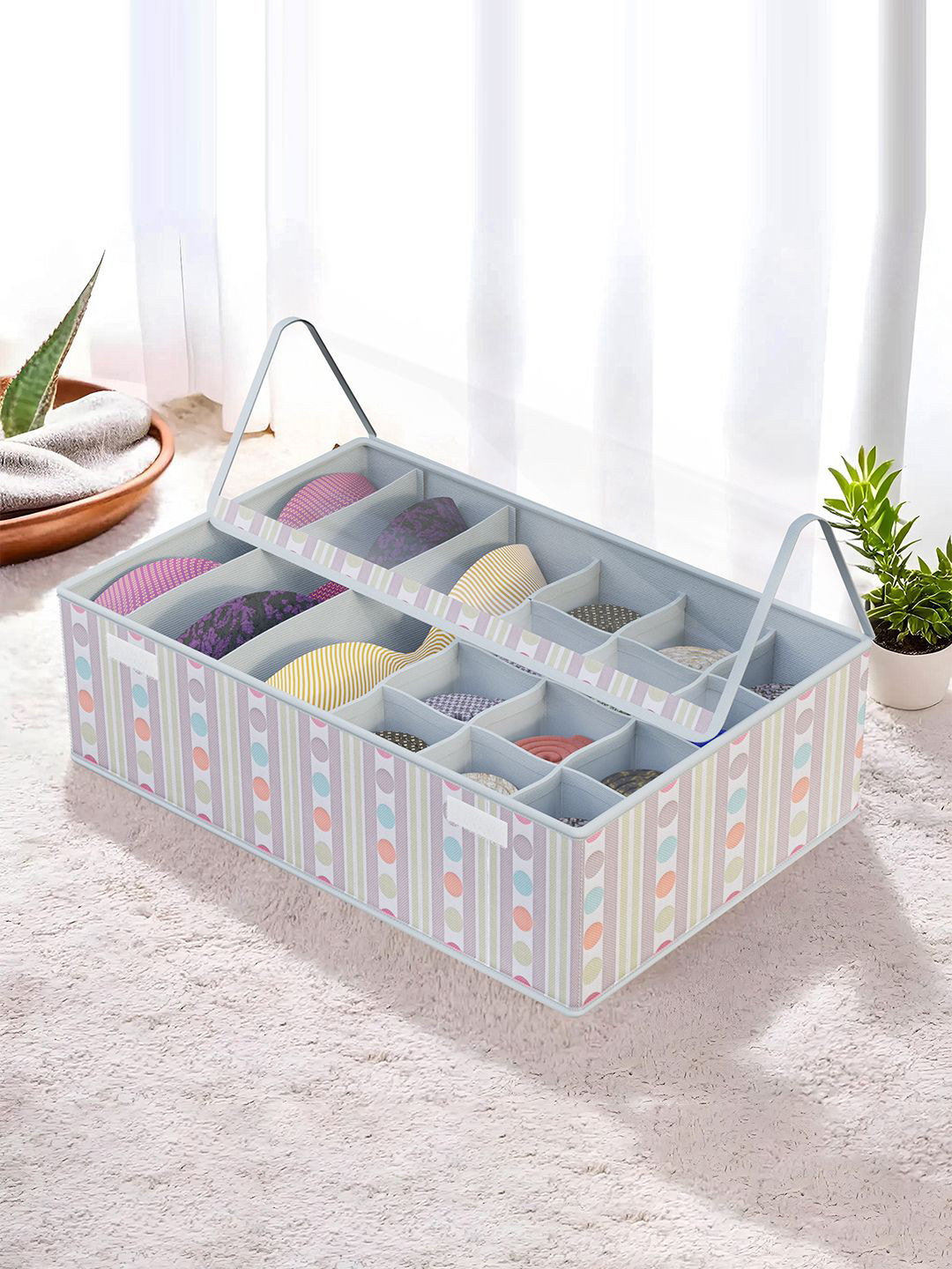 Aura Grey Foldable Multicompartment Socks Organisers for Wardrobe with Transparent Lid