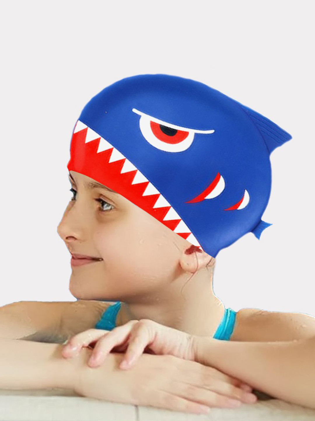 Little Surprise Box LLP Kids 3d Navy Blue Red Eye Wrinkle Silicone Swim Cap