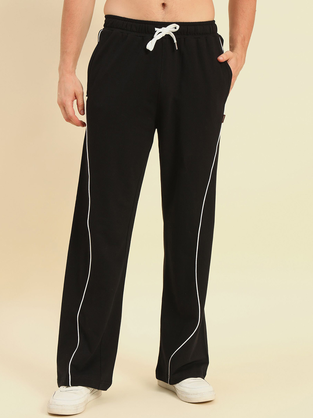 PockMAN Men Pure Cotton Relaxed-Fit Mid-Rise Track Pant