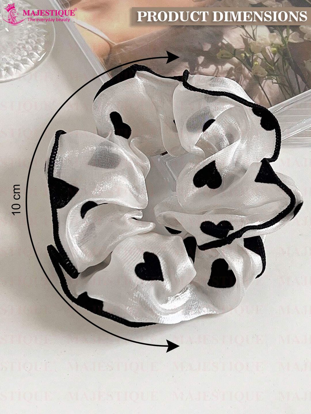 Majestique Set of 3 Black & White Organza Silk Scrunchies Fluffy Hair Bands Rubber Band