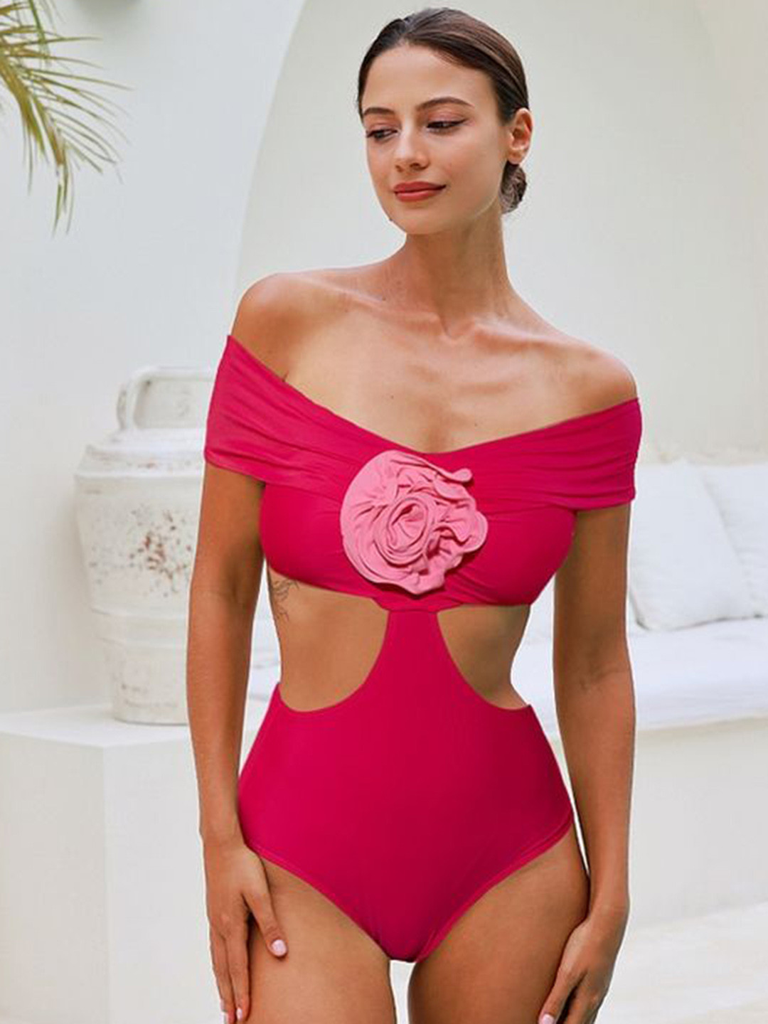 LULU & SKY Floral Detail Off-shoulder Swimsuit