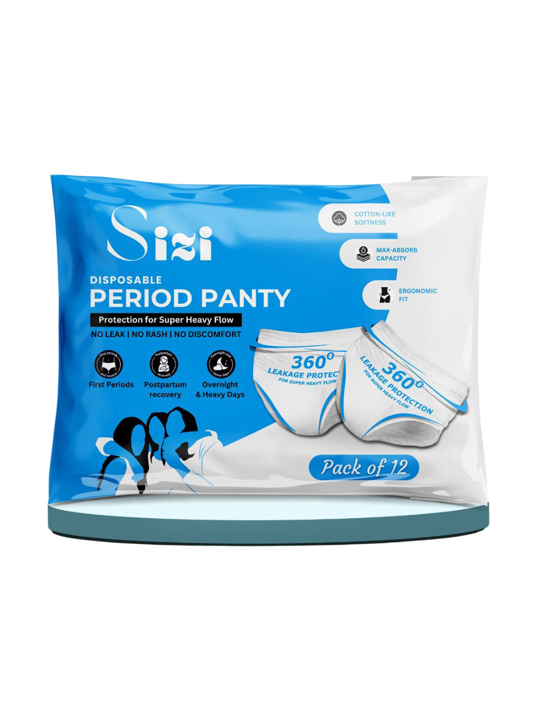 Sizi Disposable Leak Proof Overnight Protection Cotton Period Panty -XS- 12 Pads