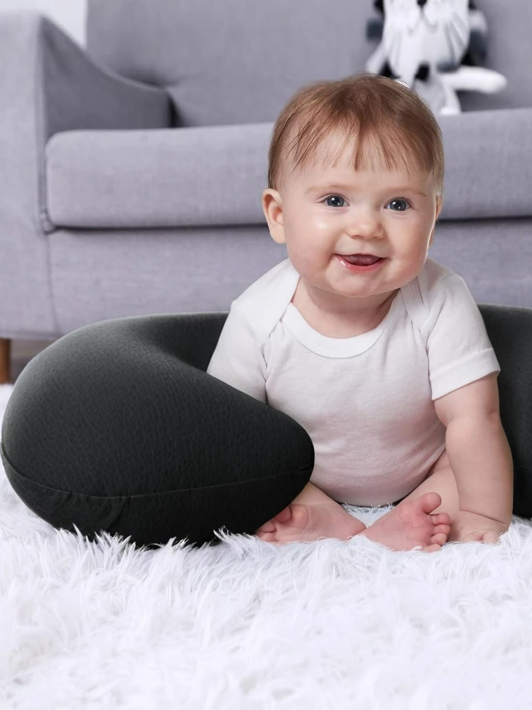 Pum Pum Hollow Fiber Black Solid Faux Velvet Ultra Soft Fibre Baby Pillow-55.88 x 45.72 x15.24 cm