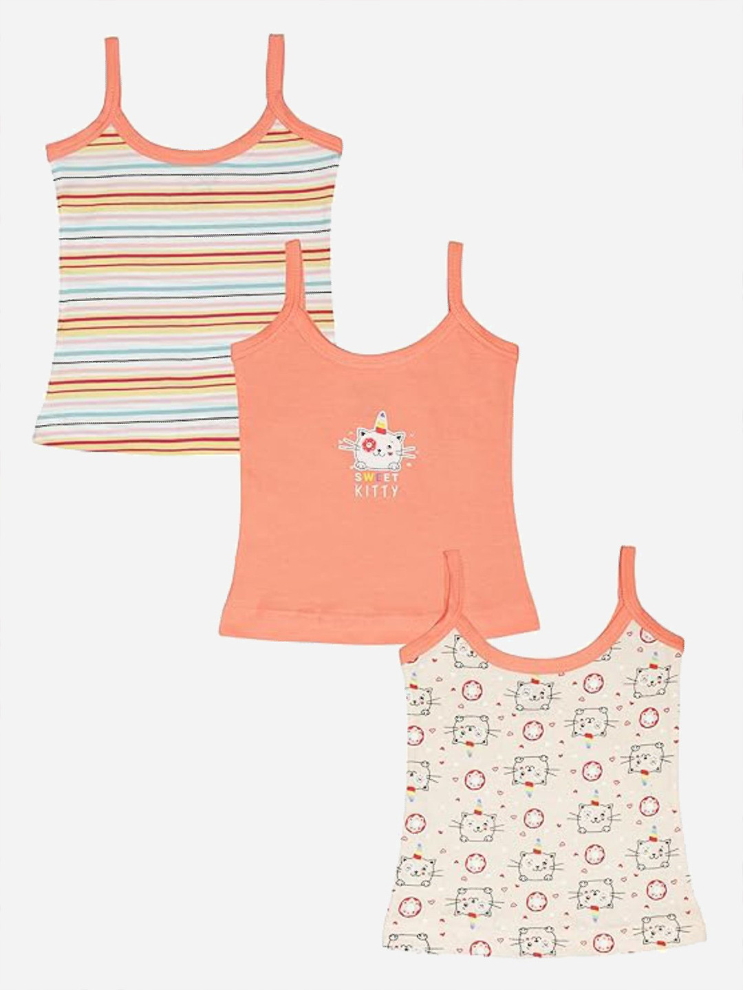 Bodycare Girls Pack Of 3 Vest Dori Neck Sleeveless  Assorted Camisoles