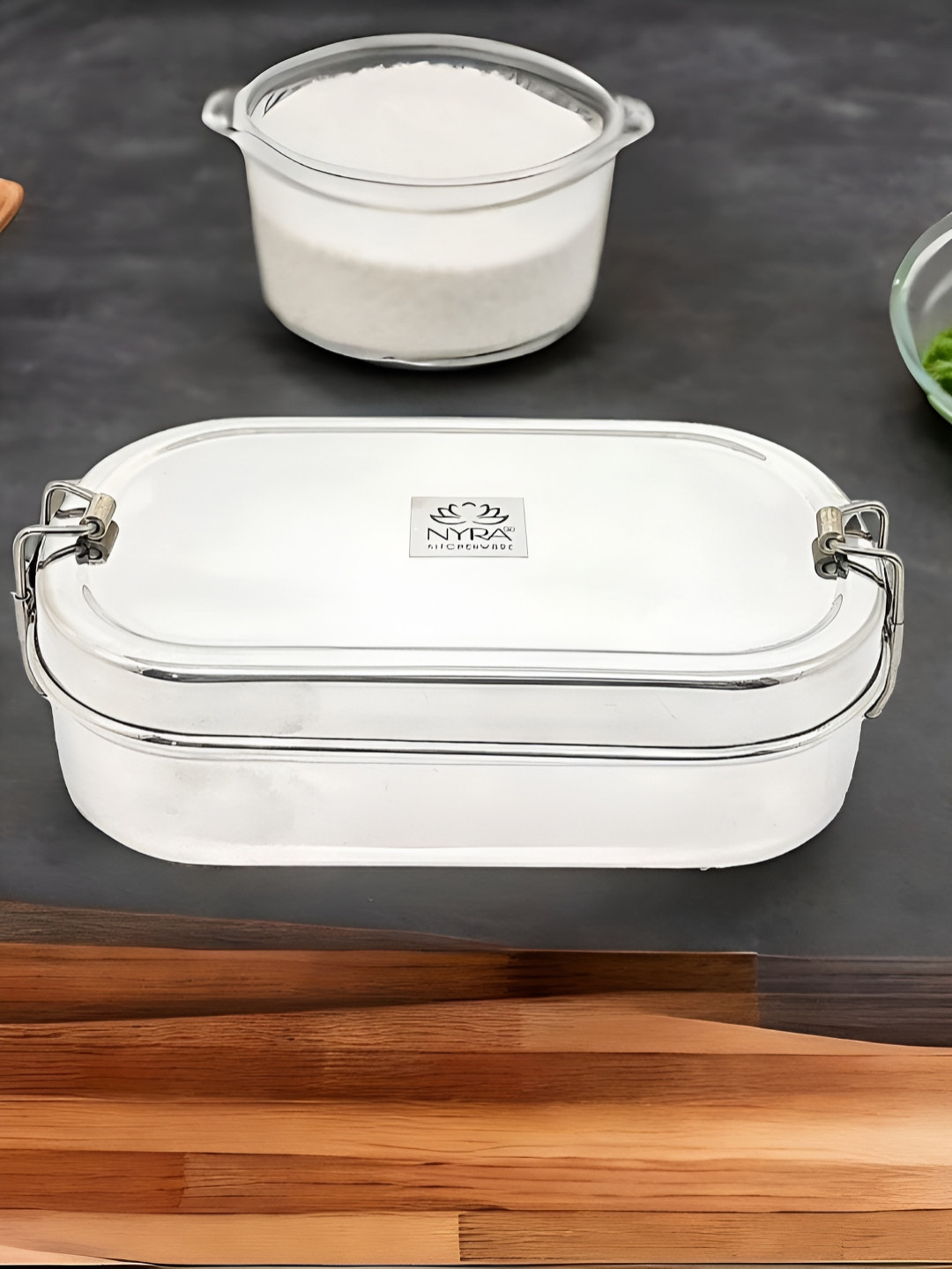 Nyra Kitchenware Stainless Steel Dishwasher Safe Lunch Box With Spoon and Fork