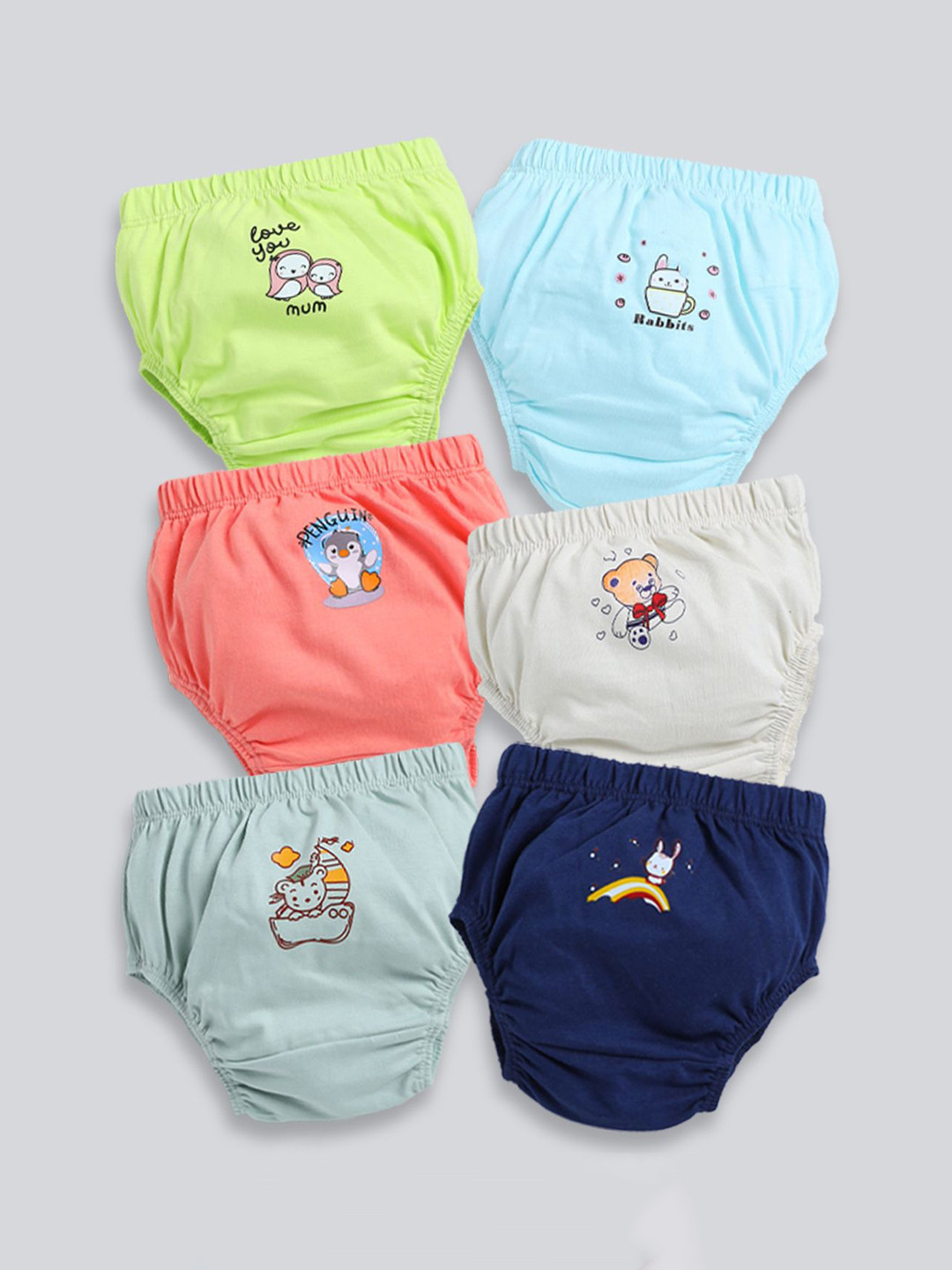 MooNKids Kids Pack Of 6 Printed Pure Cotton Basic Bloomers R1-MK_Bloomer_62