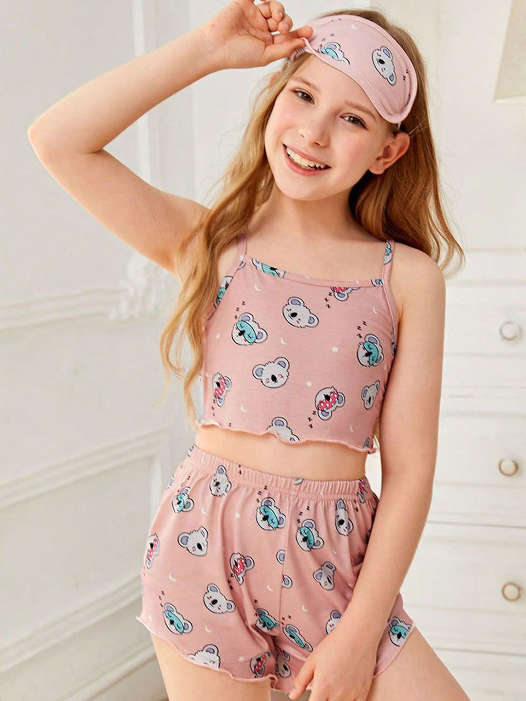 INCLUD Girls Printed Sleeveless Top With Shorts Night Suits