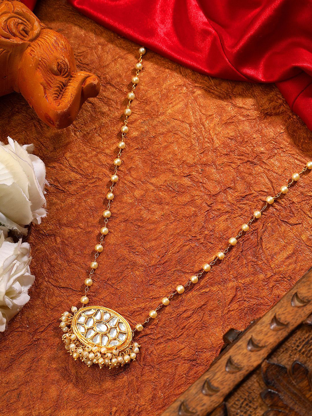 AARSEE OFFICIAL 22KT Gold-Plated Sunrise Kundan Pearl Chain Necklace