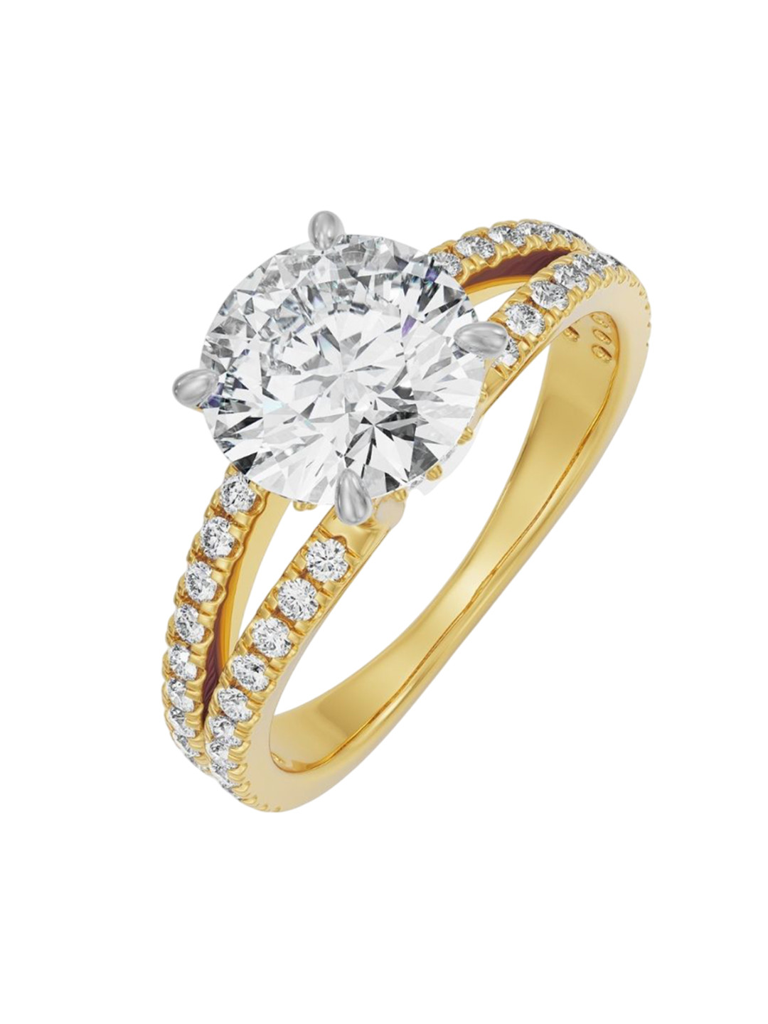 Emori Split Lab Diamond Band Round Engagement in 18KT Gold