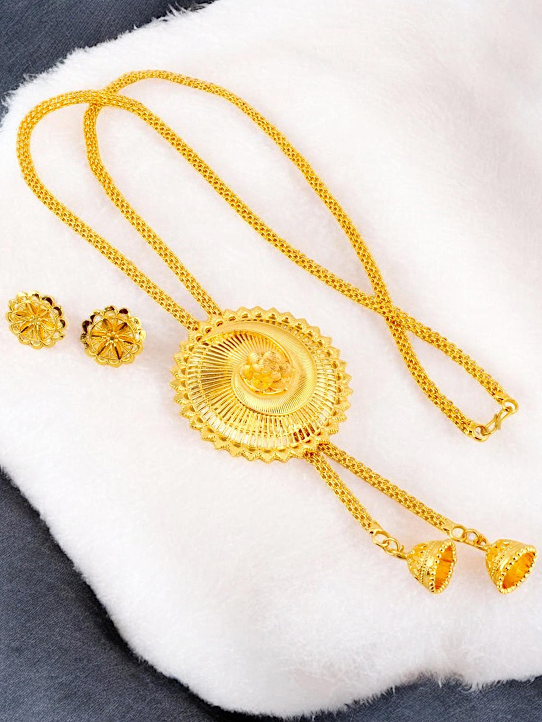 LUCKY JEWELLERY Gold-Plated Floral Design Long Jewellery Set
