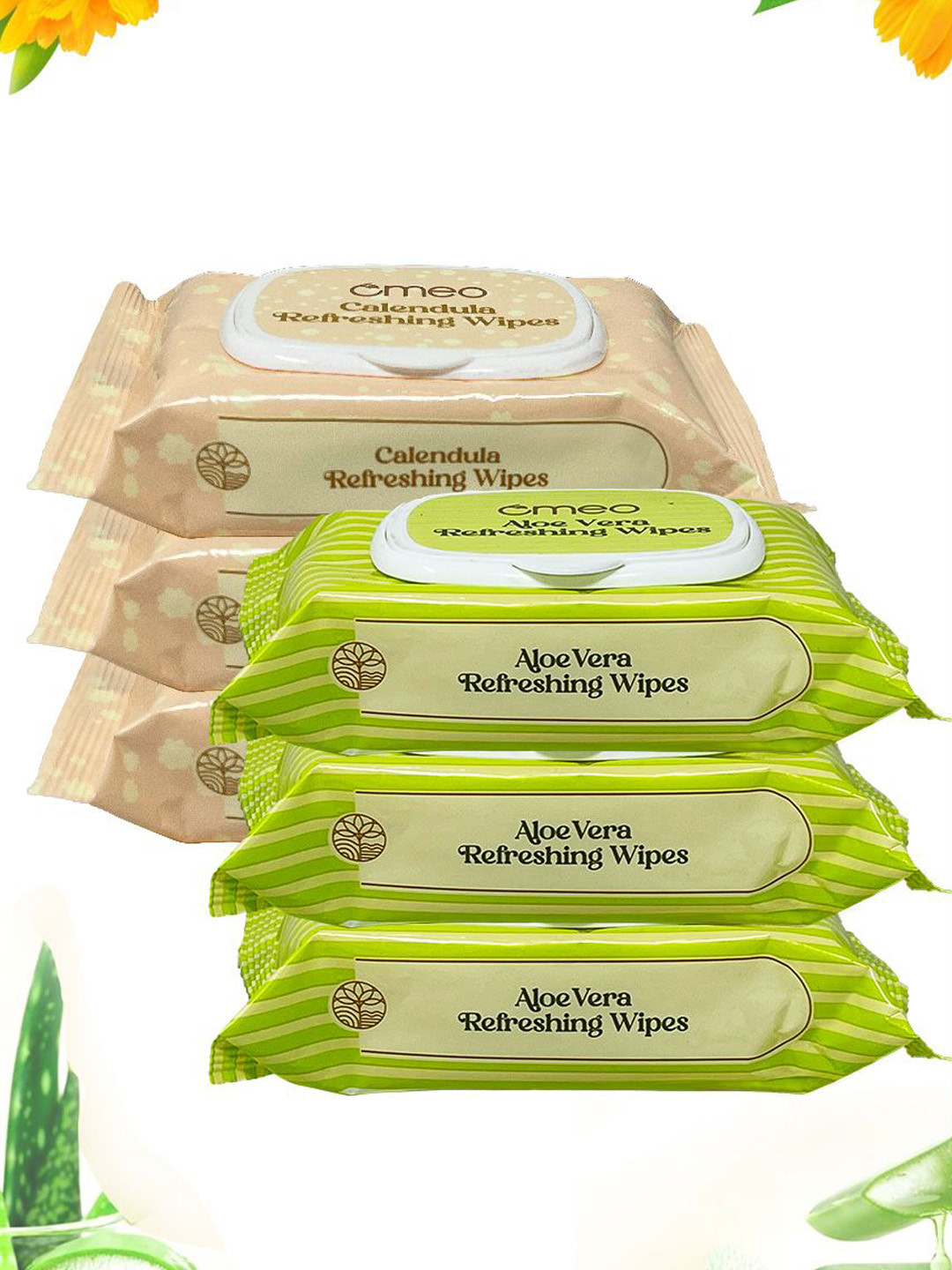 Omeo Set Of 6 Aloe Vera & Calendula Refreshing Alcohol Free Face Wipe - 25 Wipes Each