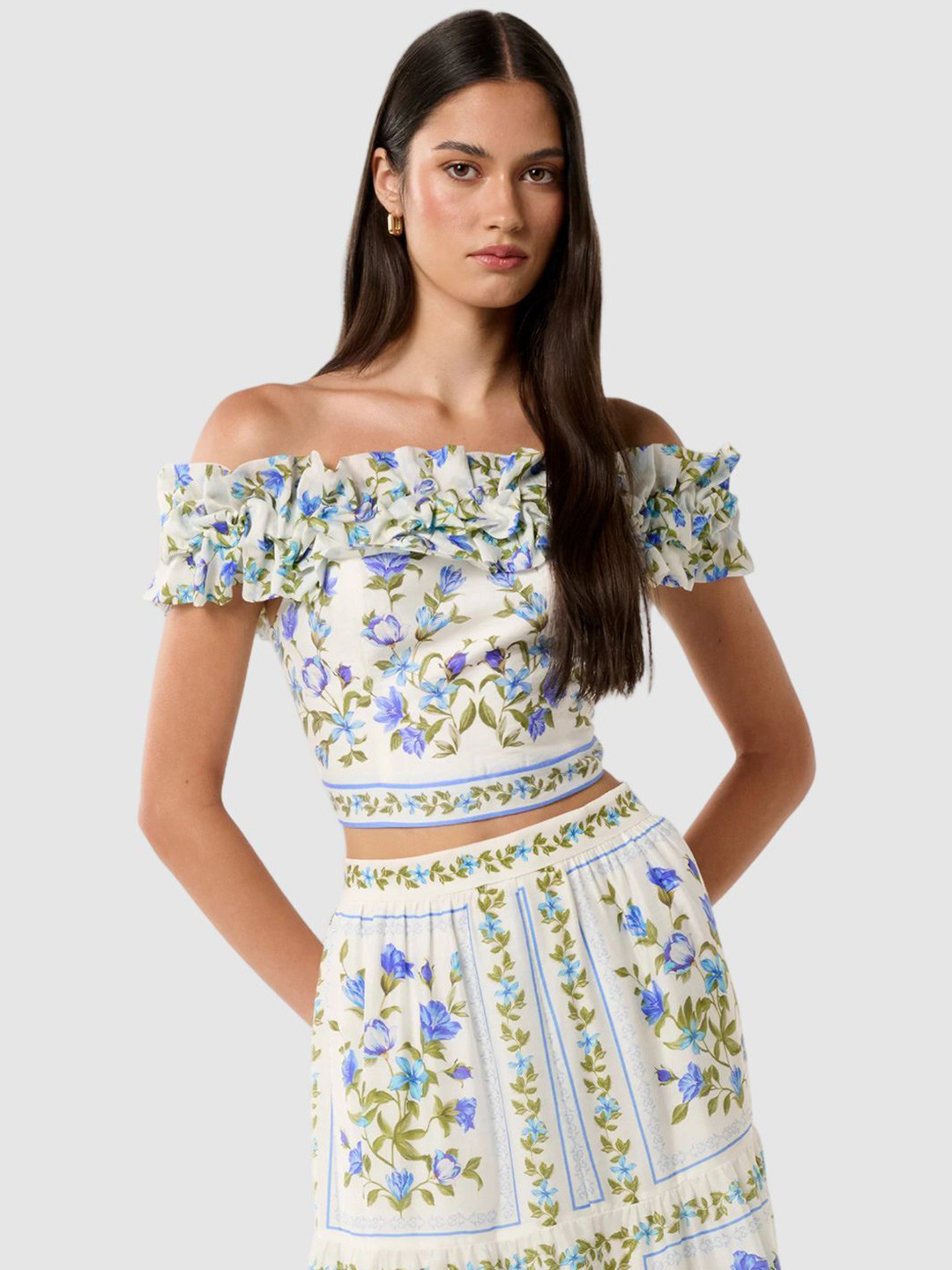 Forever New Floral Print Off-Shoulder Crop Top