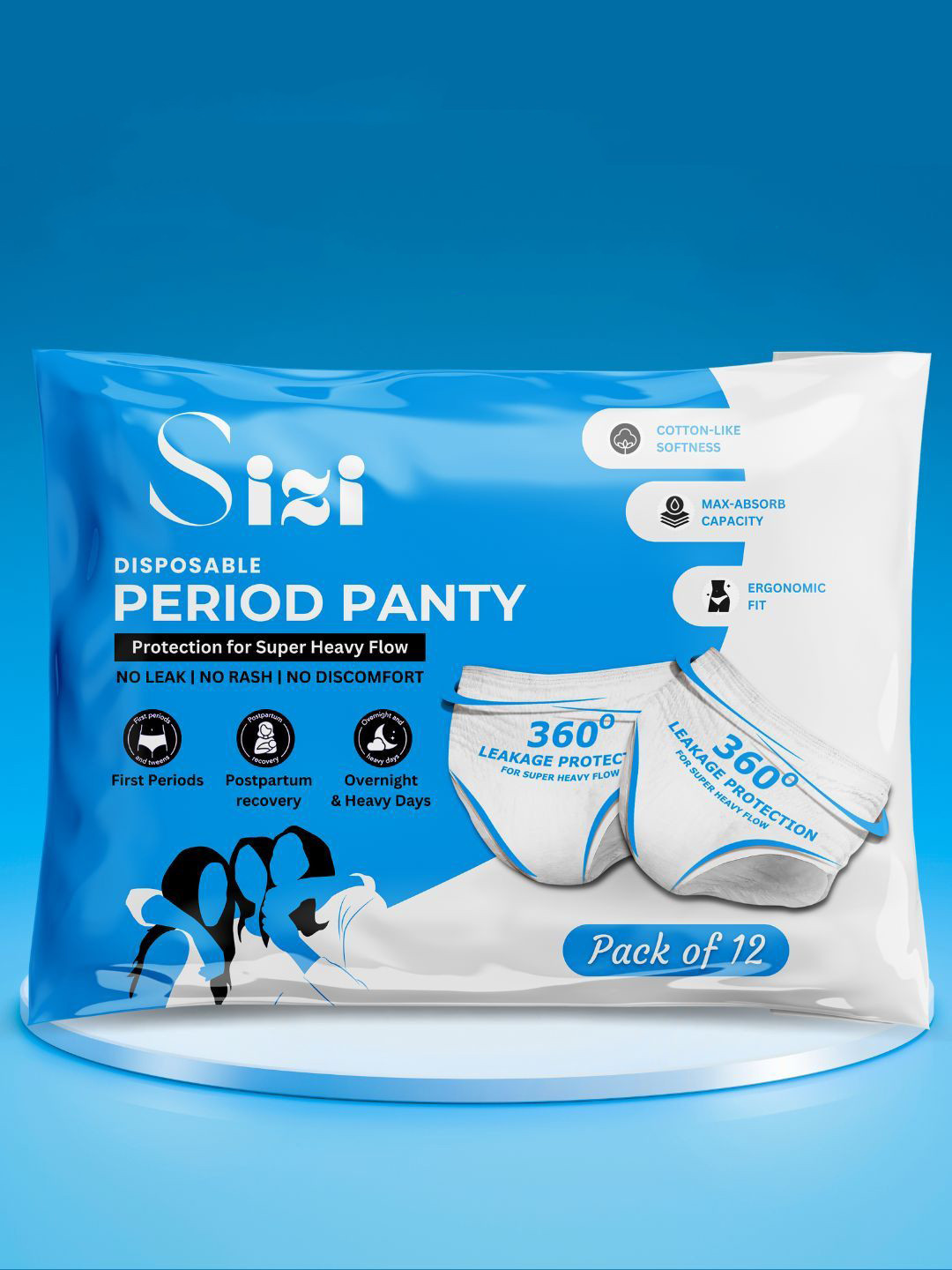 Sizi Disposable Leak Proof Overnight Protection Cotton Period Panty - XS - 12 Pieces