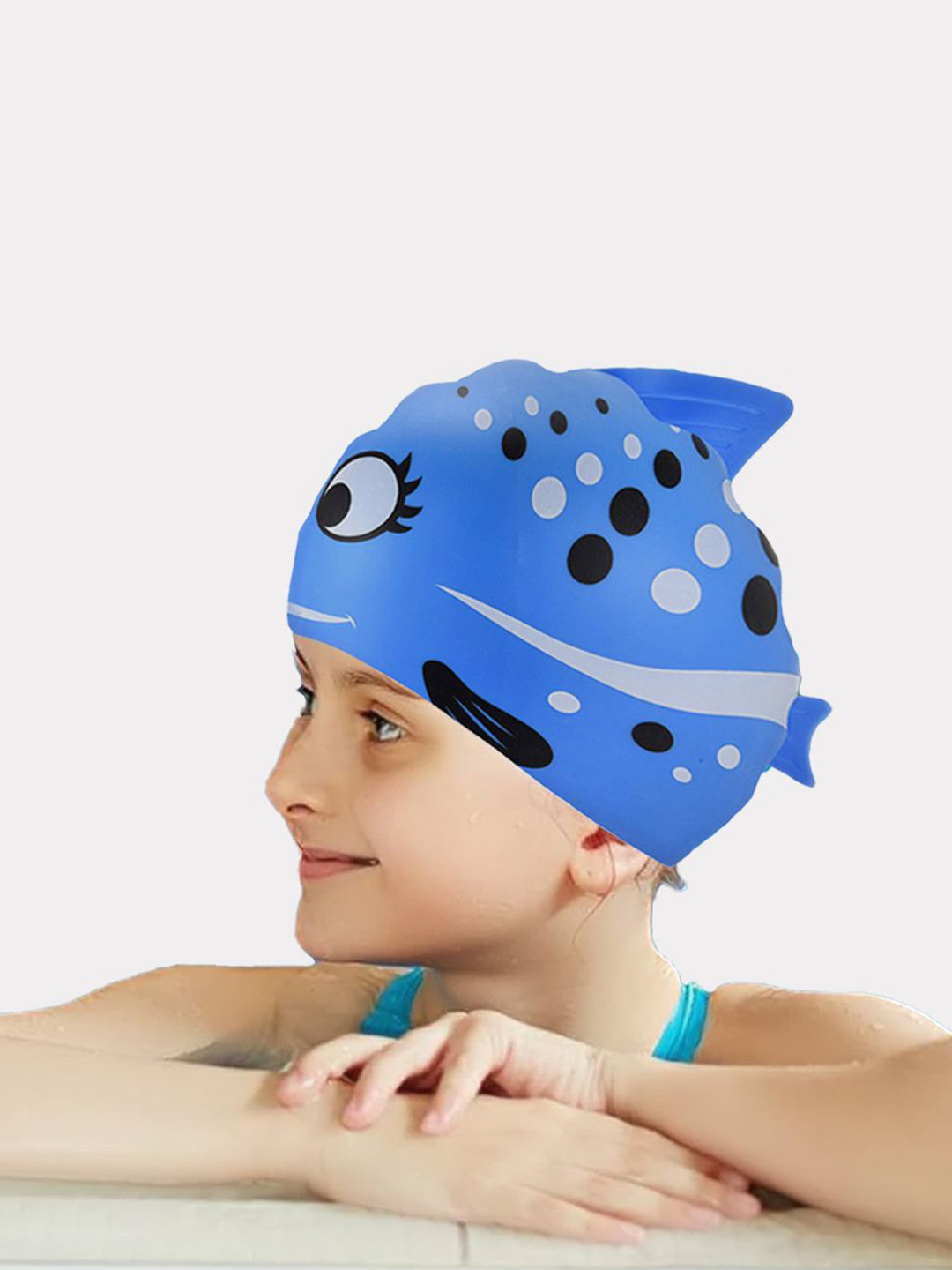 Little Surprise Box LLP Black Polka Blue Fishy Silicone Kids Swim Cap