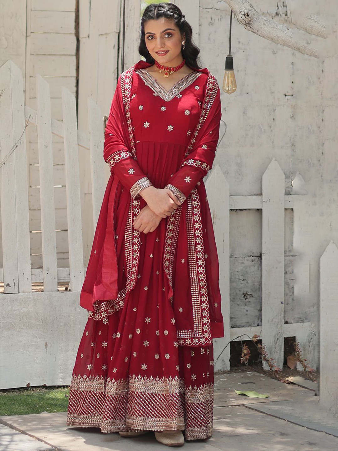 Wedani Women Geometric Embroidered Sequinned Georgette Anarkali Kurta