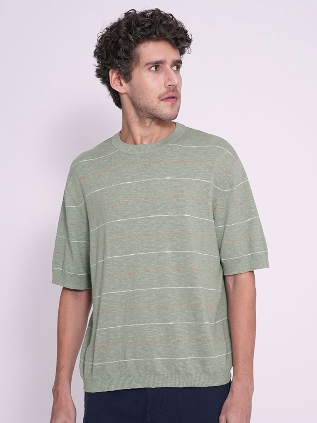SELECTED Men Striped Raw Edge T-shirt