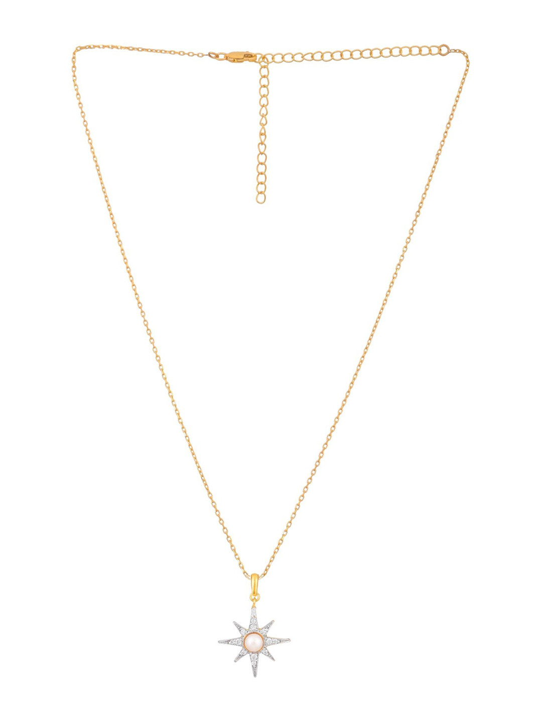 Ruuh Studios Sterling Silver Gold-Plated Cubic Zirconia Studded Pendant With Chain