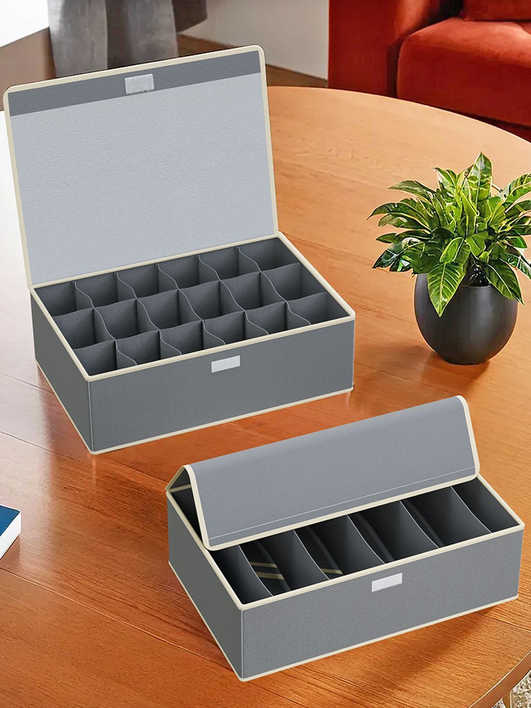 Aura Grey Set of 2 Foldable Multicompartment Socks Organiser for Wardrobe Drawer Organiser