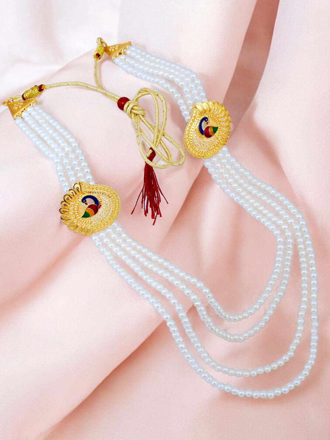 LUCKY JEWELLERY Gold Plated Meenakari Peacock Design Layered Jewellery Set