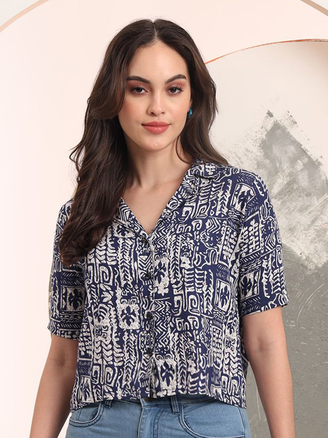 Taswak Print Ethnic Shirt Style Top