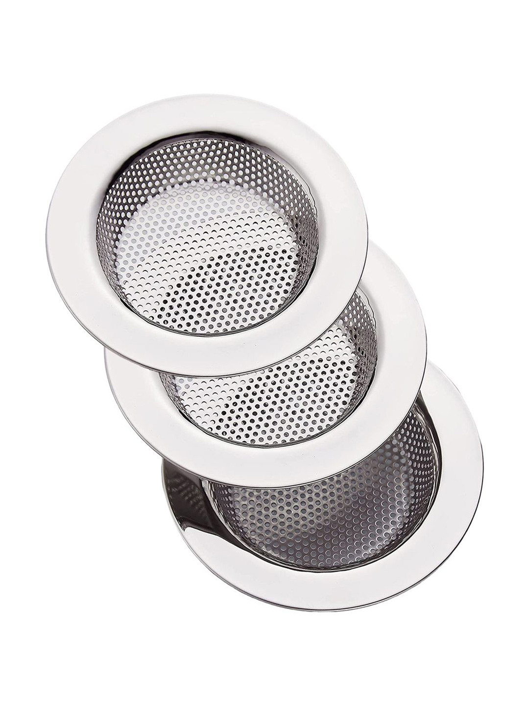 Kuber Industries Stainless Steel 3 Pieces Silver-Toned Kitchen Sink Drain Strainer