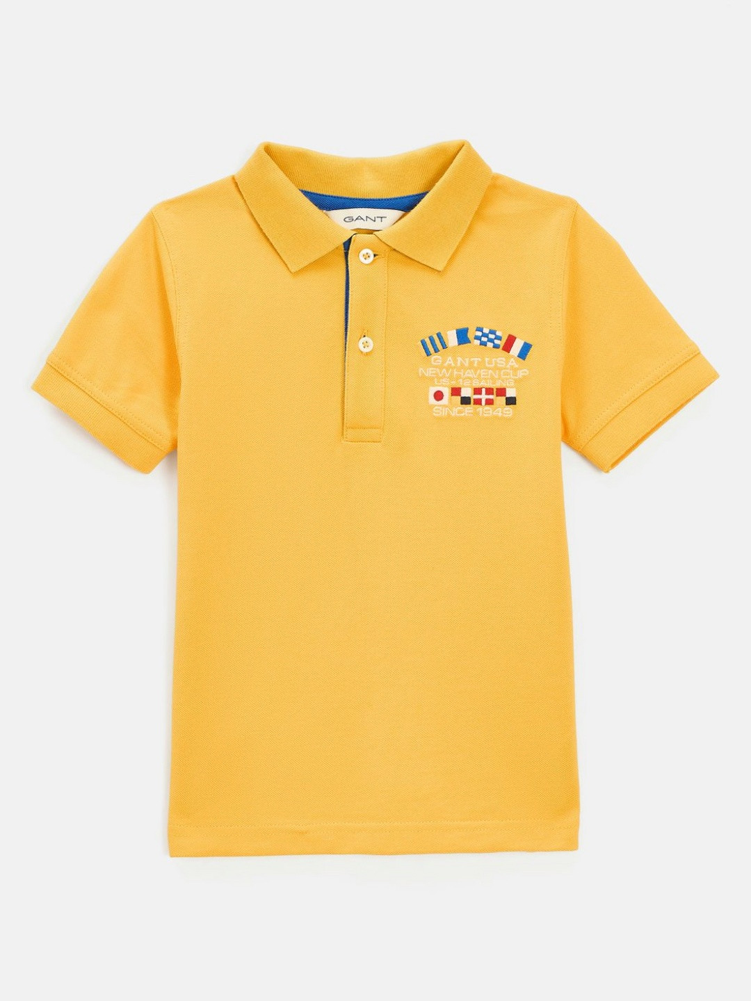GANT Boys Typography Flat Embroidered Polo Collar Pure Cotton T-shirt
