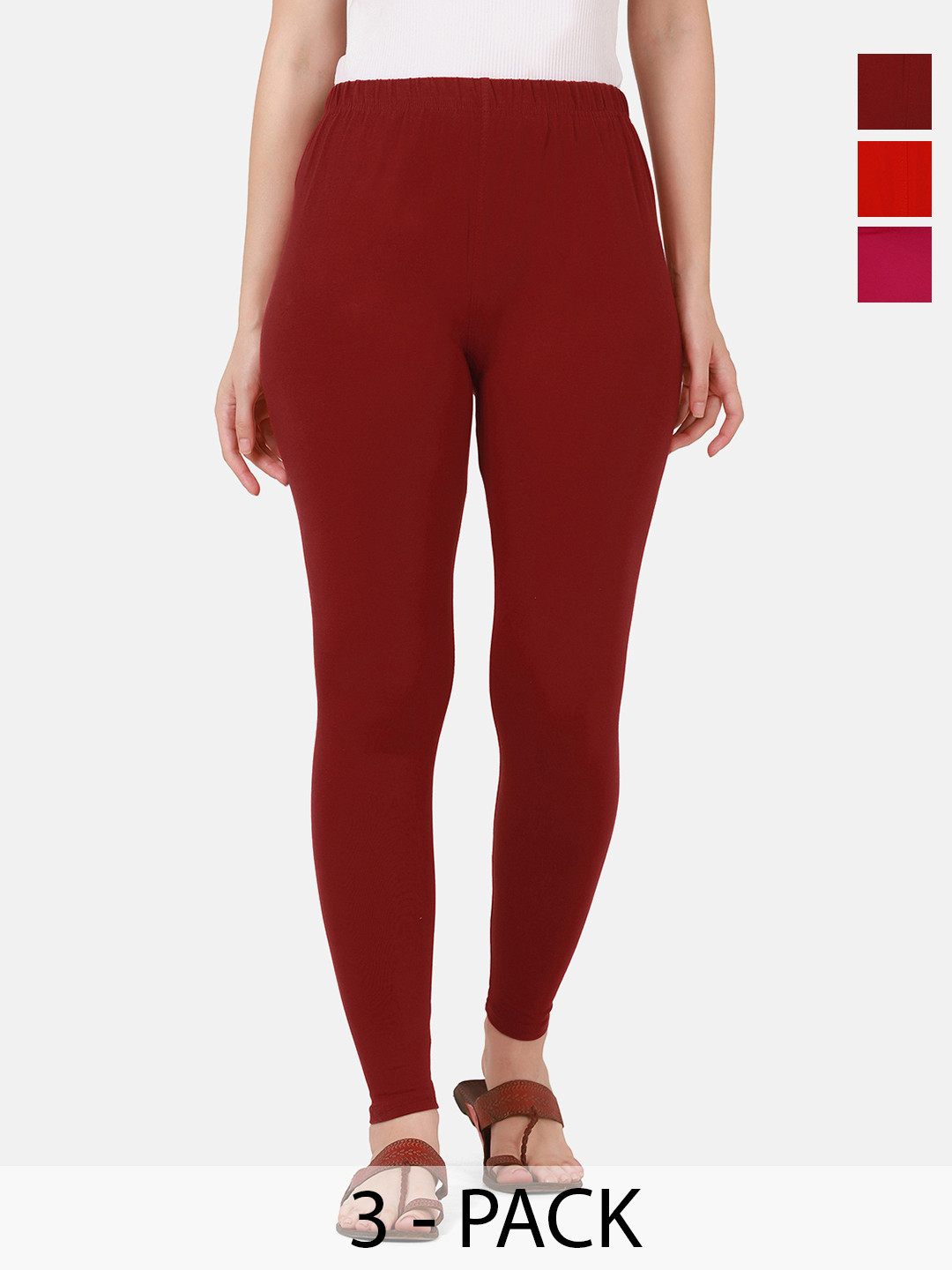 Dimpy Garments Pack Of 3 Pure Cotton Mid Rise Ankle Length Leggings