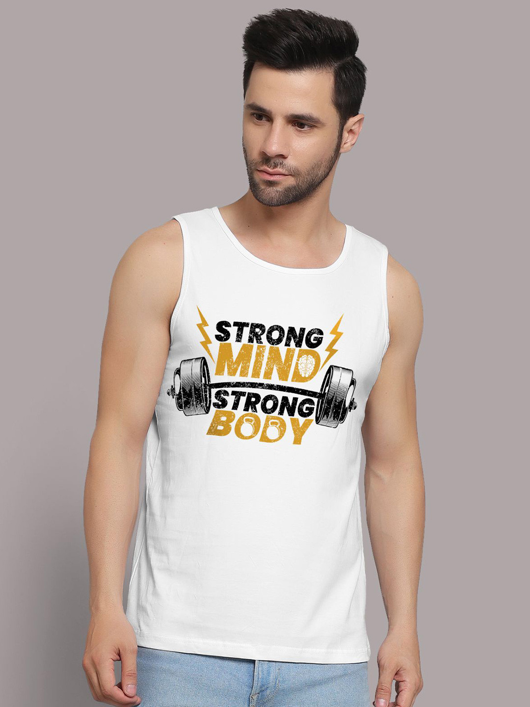 Juxar Men Wear Sando Strong Mind Outdoor & Indoor For Gym Wear Sando SDO-033-WHT-XS