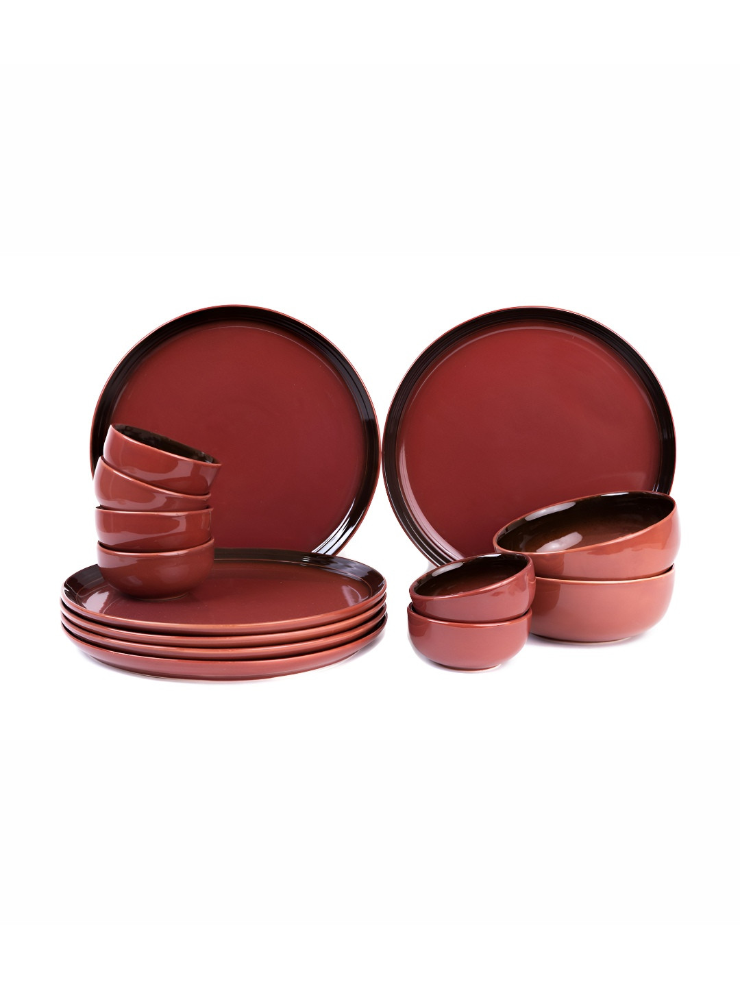 BODHI HOUSE Red Solid Porcelain Microwave Safe 14 Piece Dinner Set