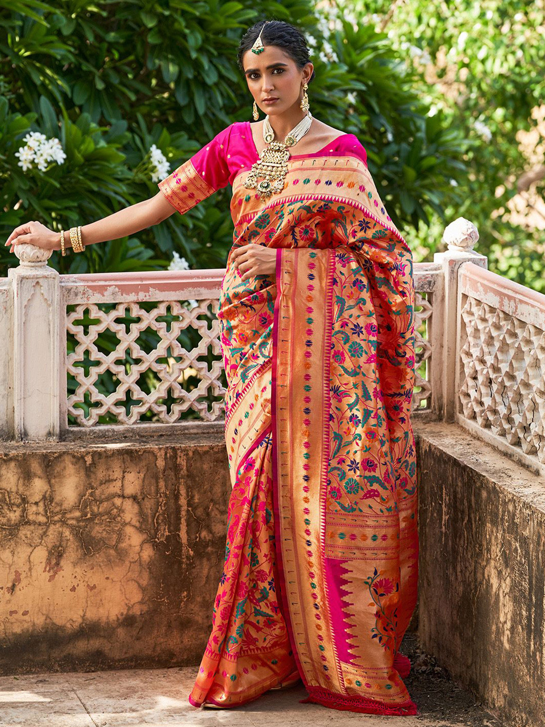 Janasya Women Paithani Silk Woven Bagh Design Saree With Unstitched Blouse Piece