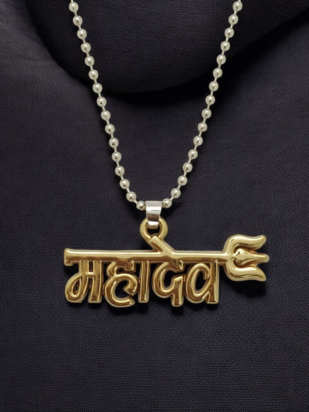 FEMMIBELLA Silver-Plated Trishul Mahadev-Shaped Pendant With Chain